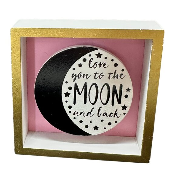 Love You To The Moon And Back Shadow Box Sign Pink White Gold Tiered Tray Decor - Picture 1 of 9